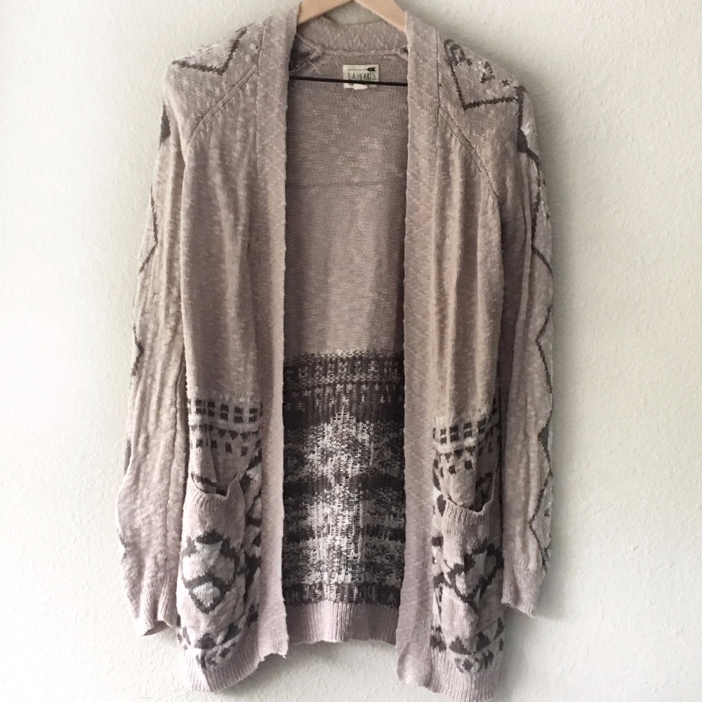 LA Hearts (PacSun) Beige Gray Pattern Cardigan